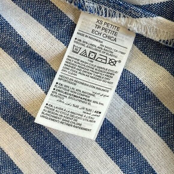 Old Navy XSP Linen Blue White Striped Mini Dress Sleeveless Cami Tank Pockets - Picture 6 of 6